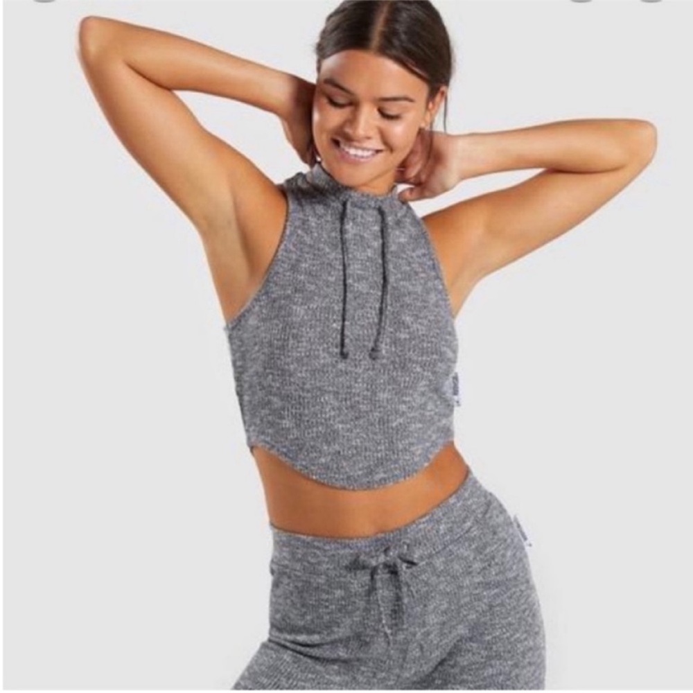 GUC Rare L Gymshark Slounge Crop Tank high neck with draw string ribbed